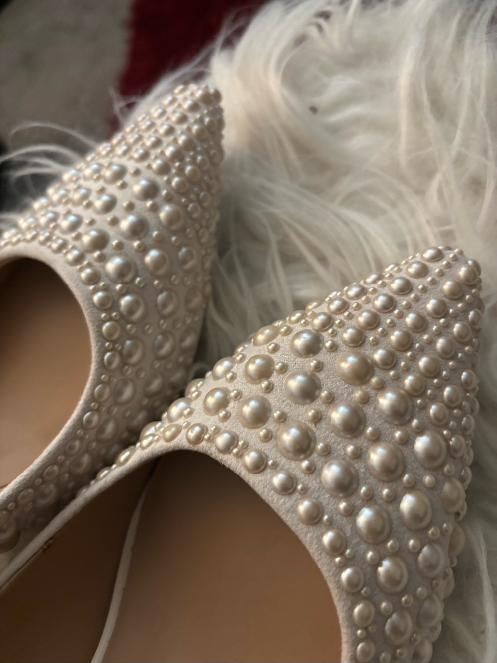 Pearl-Embellished Ivory Pointed-Toe Women’s Flats by - Picture 3 of 6